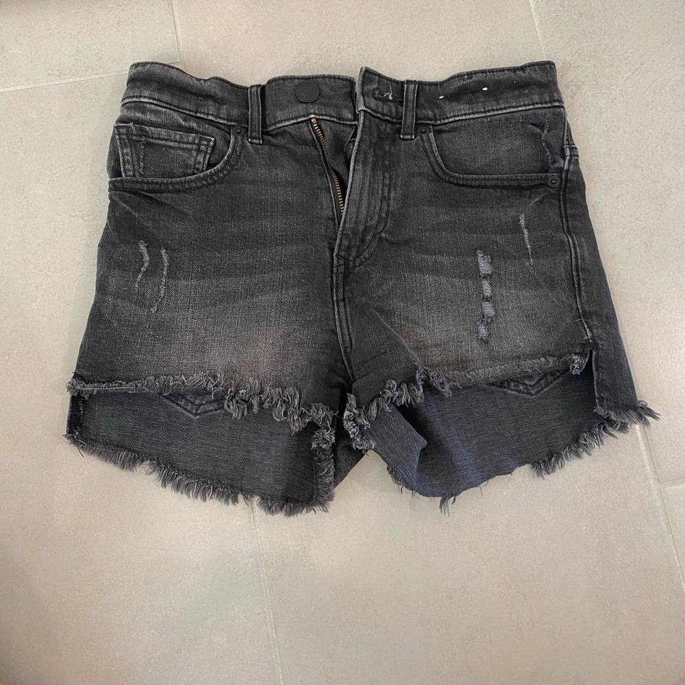 Express black distressed jean shorts.